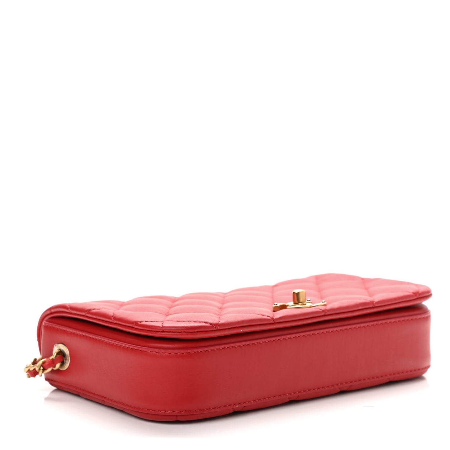 Calfskin Quilted Nailed CC Flap Bag Red