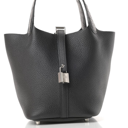 Hermes Taurillon Clemence Matte Alligator Picotin Lock Touch 18 PM Black 8 of 11