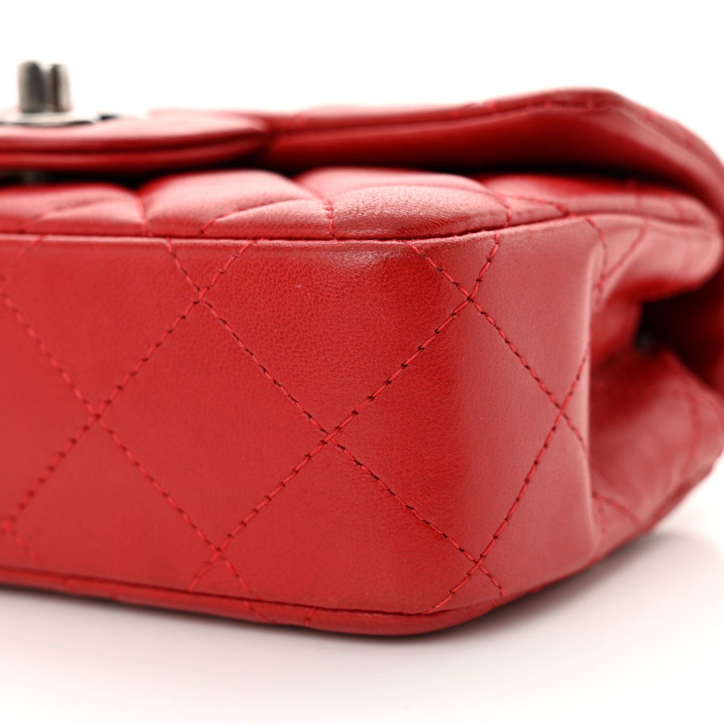 Lambskin Quilted Extra Mini Rectangular Flap Red