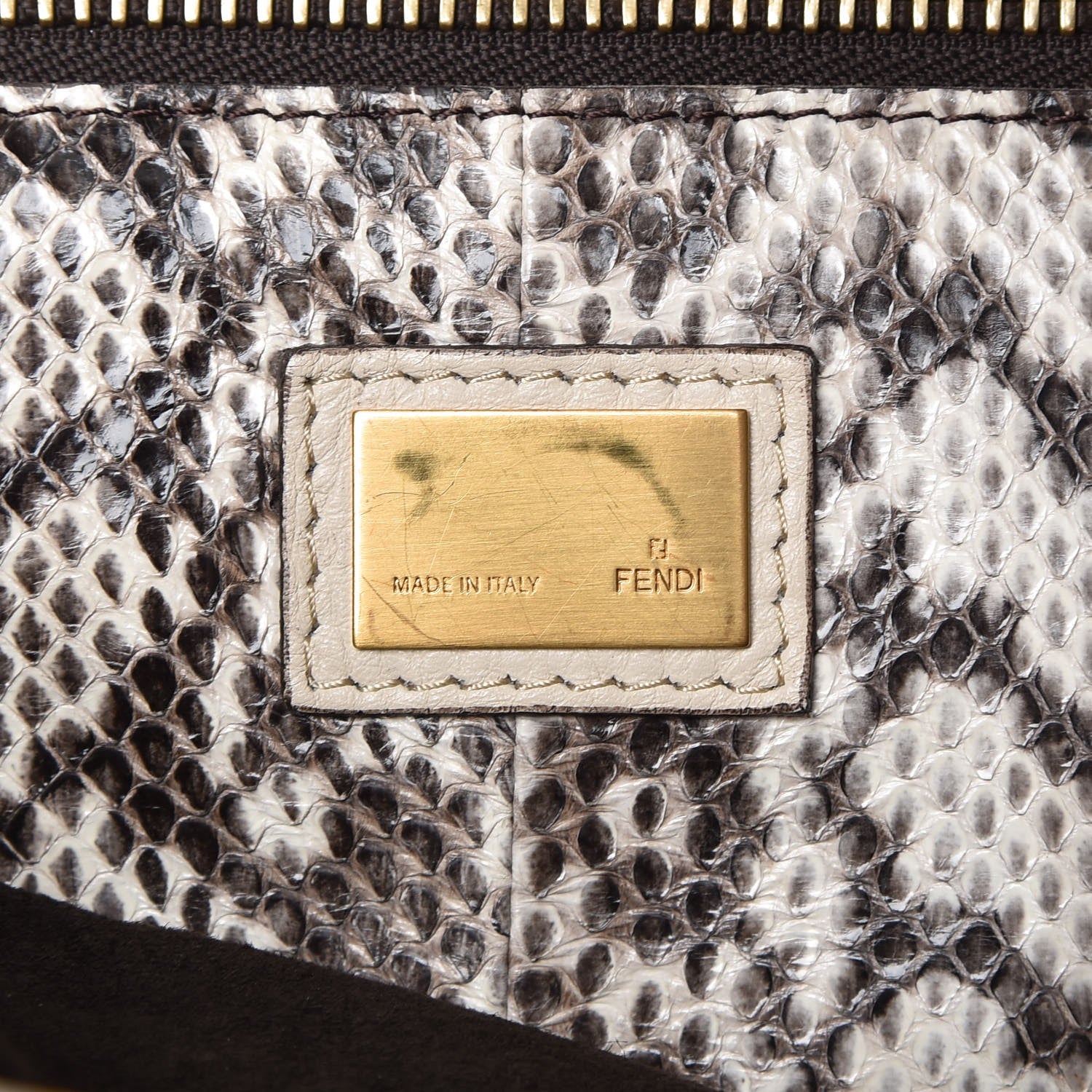 Fendi Goatskin Elaphe Large Peekaboo Iconic Satchel Latte Natural 8 of 13