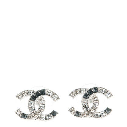 Chanel Baguette Crystal CC Earrings Silver Black 1 of 5