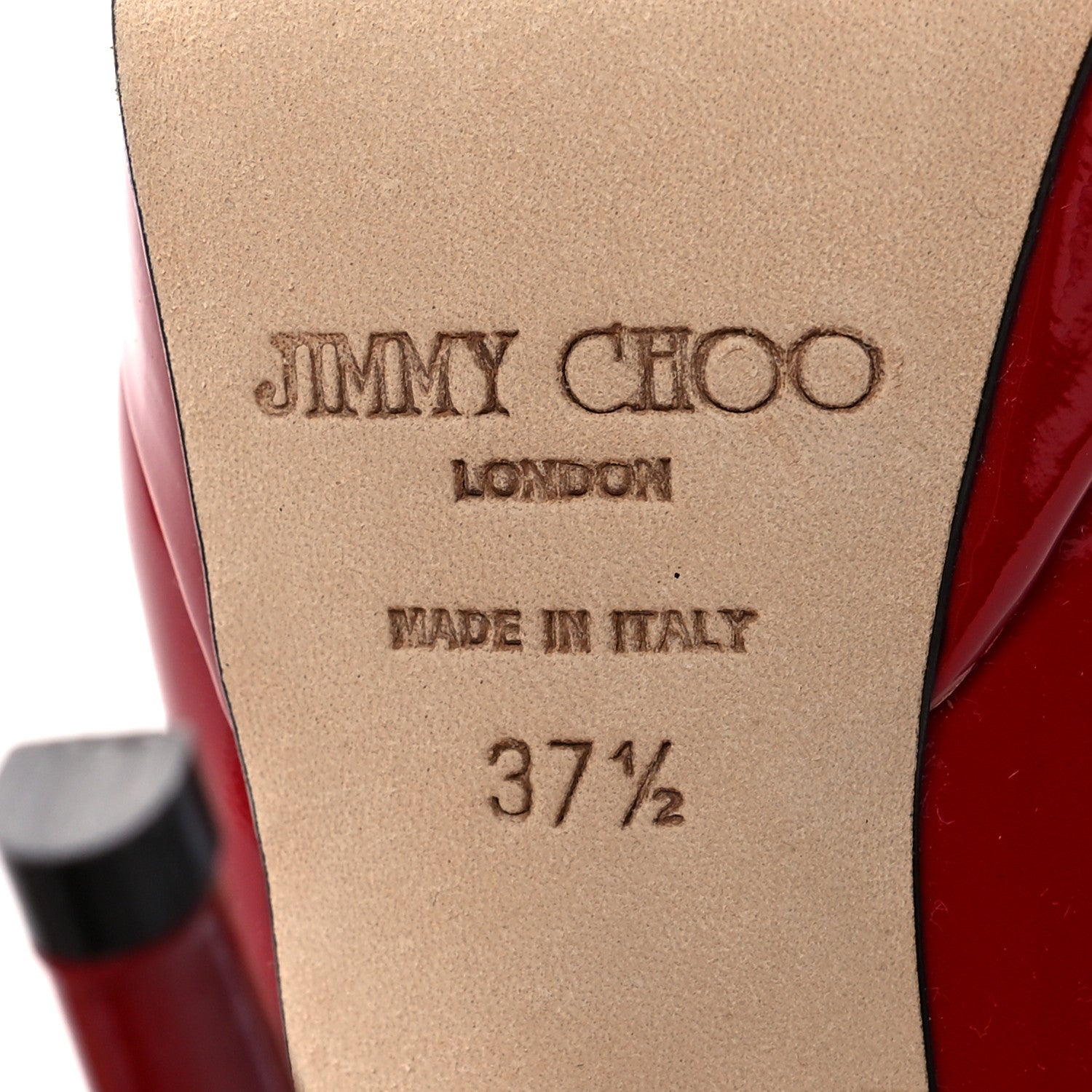 Jimmy Choo Patent Calfskin Crown 120 Peep Toe Platform Pumps 37.5 Red 6 of 8