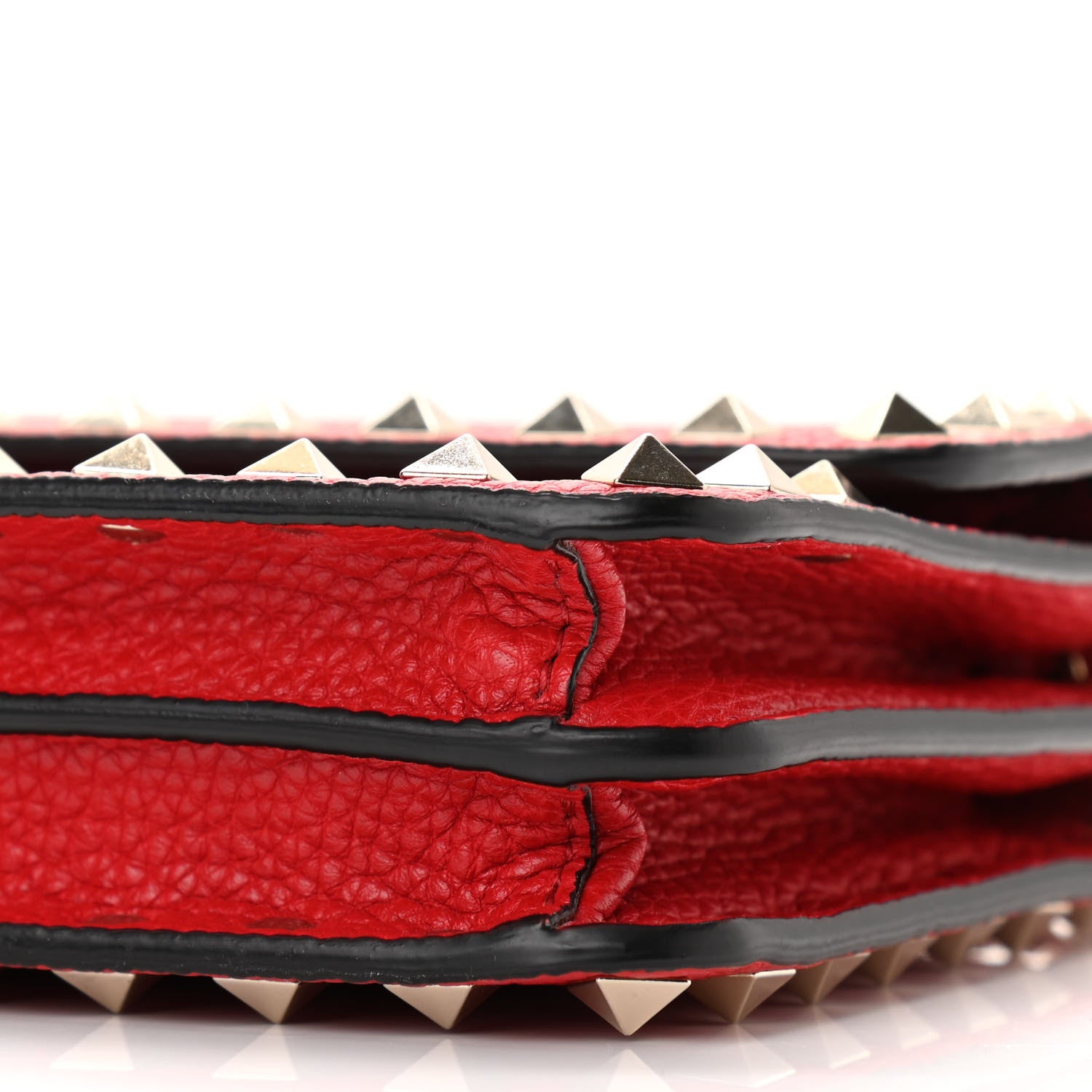 Valentino Garavani Pebbled Calfskin Rockstud Flap Wallet On Chain Rouge Pur 9 of 9