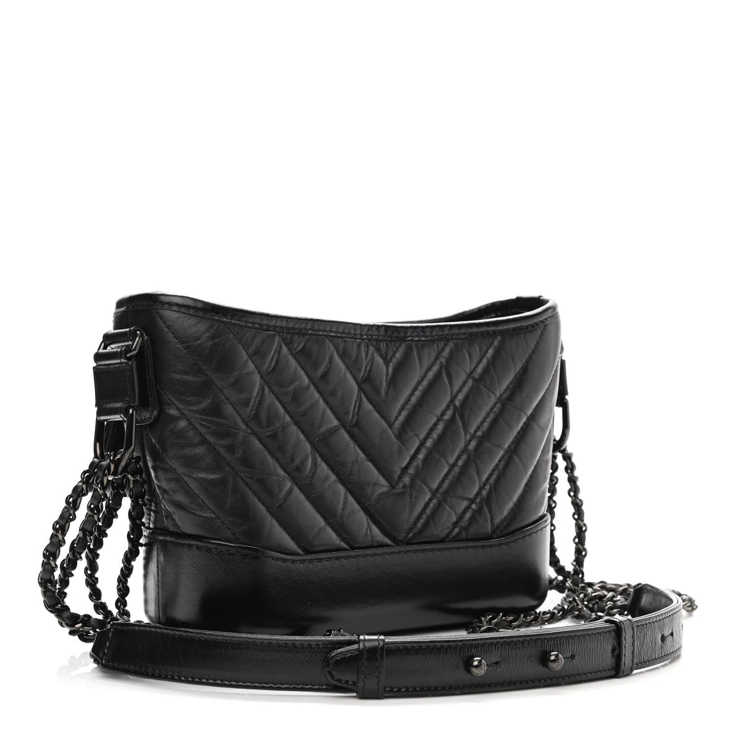 Aged Calfskin Chevron Quilted Small Gabrielle Hobo So Black