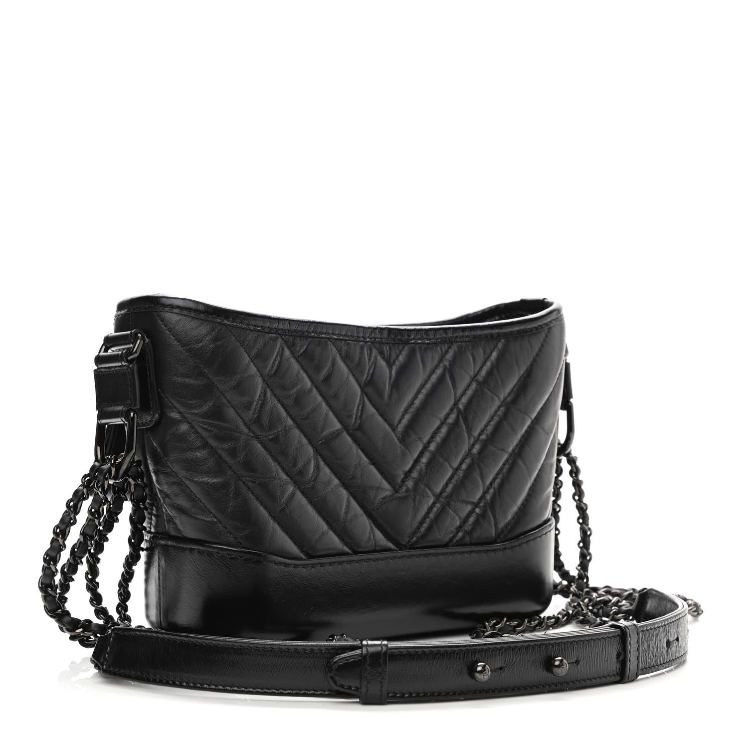 Chanel Aged Calfskin Chevron Quilted Small Gabrielle Hobo So Black 3 of 11