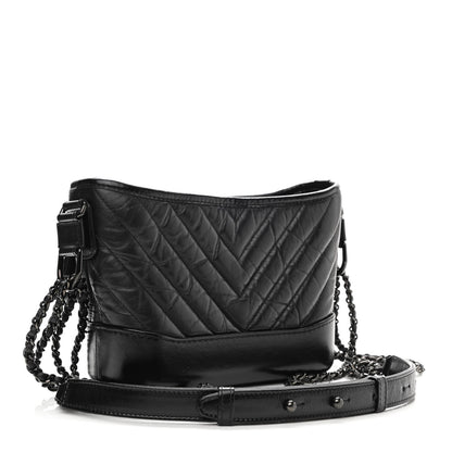Chanel Aged Calfskin Chevron Quilted Small Gabrielle Hobo So Black 3 of 11