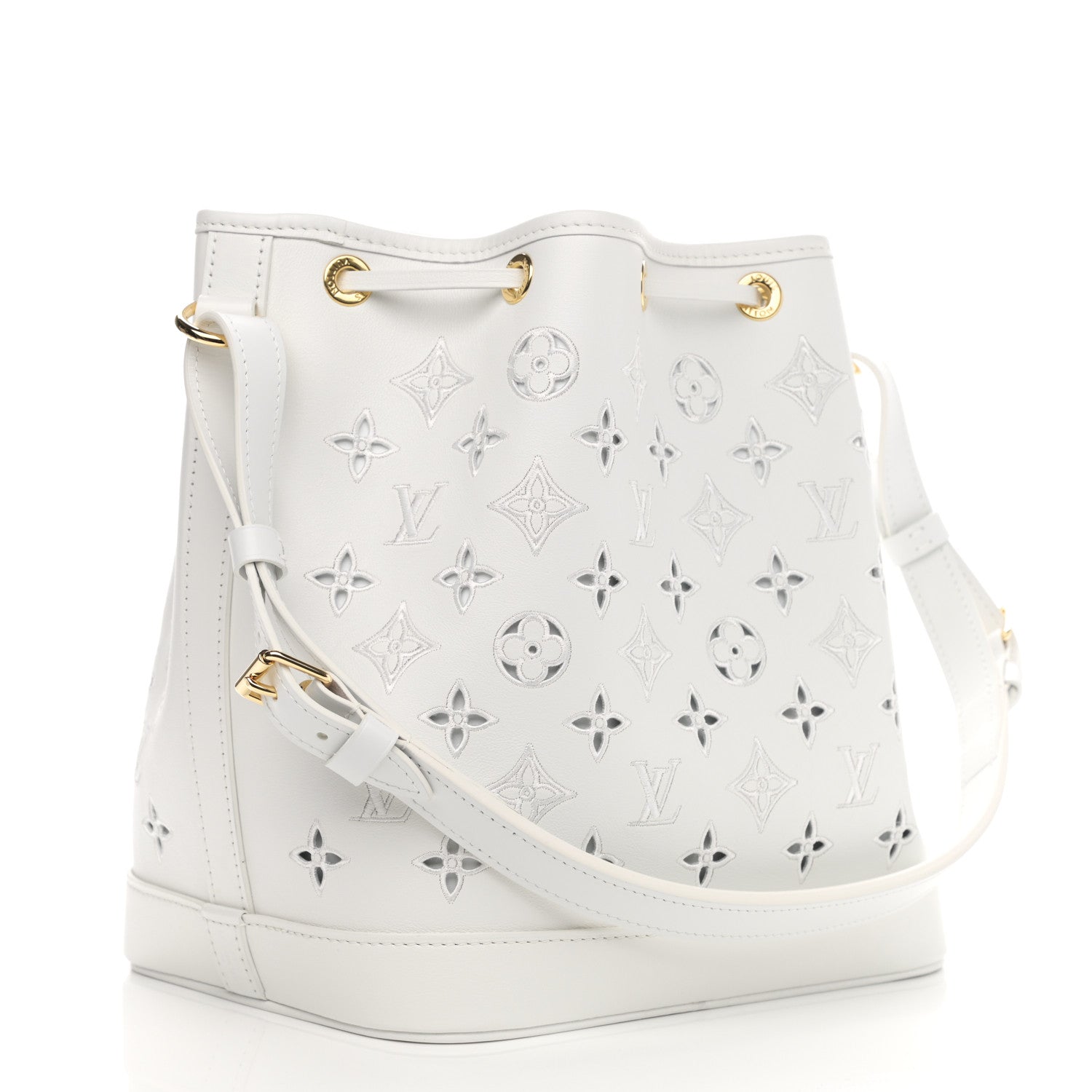 Louis Vuitton Calfskin Monogram Cutout Petit Noe White 3 of 10