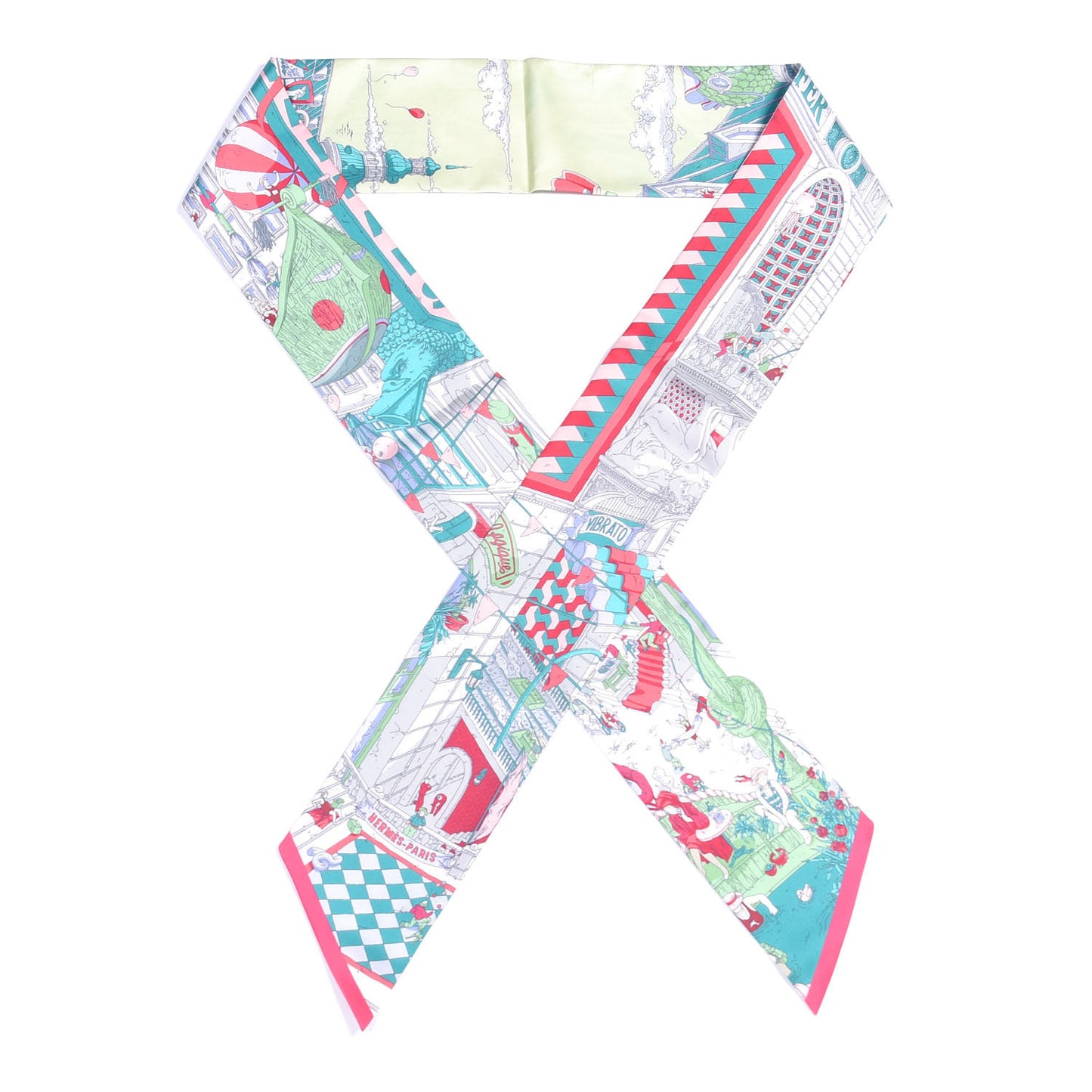 Silk Le Grand Prix du Faubourg Maxi Twilly Slim Vert Fuchsia Blanc