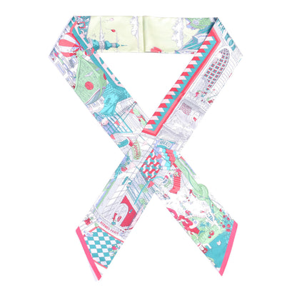 Hermes Silk Le Grand Prix du Faubourg Maxi Twilly Slim Vert Fuchsia Blanc 1 of 3