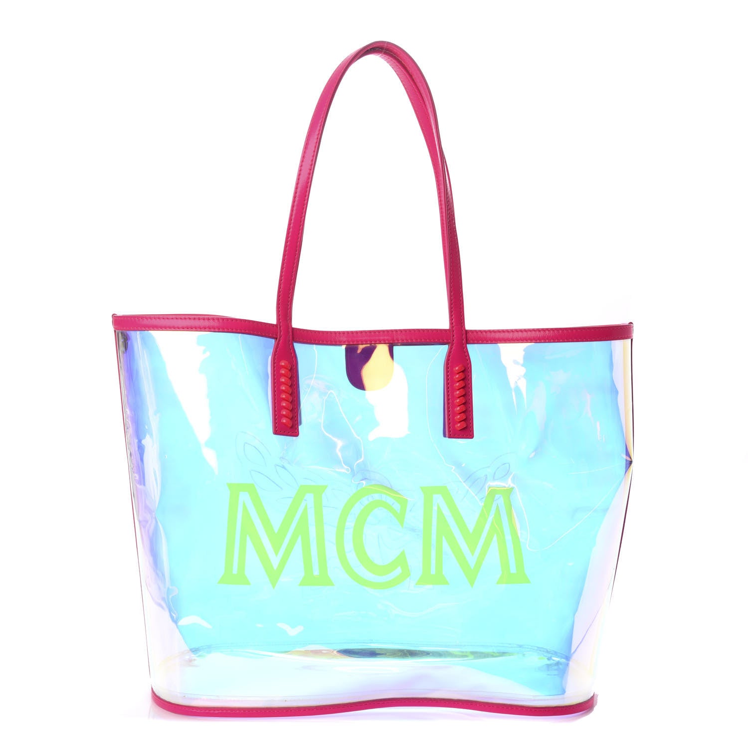 MCM Iridescent PVC Shopper Tote Neon Pink Hologram 1 of 8