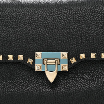Valentino Garavani Pebbled Calfskin Rockstud Single Handle Flap Bag Black 7 of 9