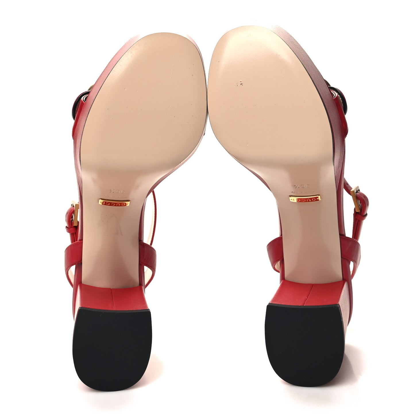 Calfskin GG Marmont Ankle Wrap 30/90mm Platform Sandals 36.5 Hibiscus Red