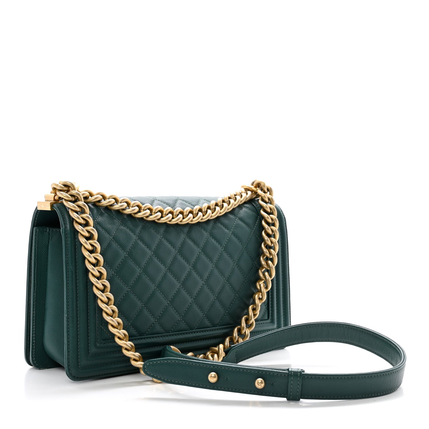 Chanel Caviar Quilted Medium Boy Flap Dark Green 3 of 12