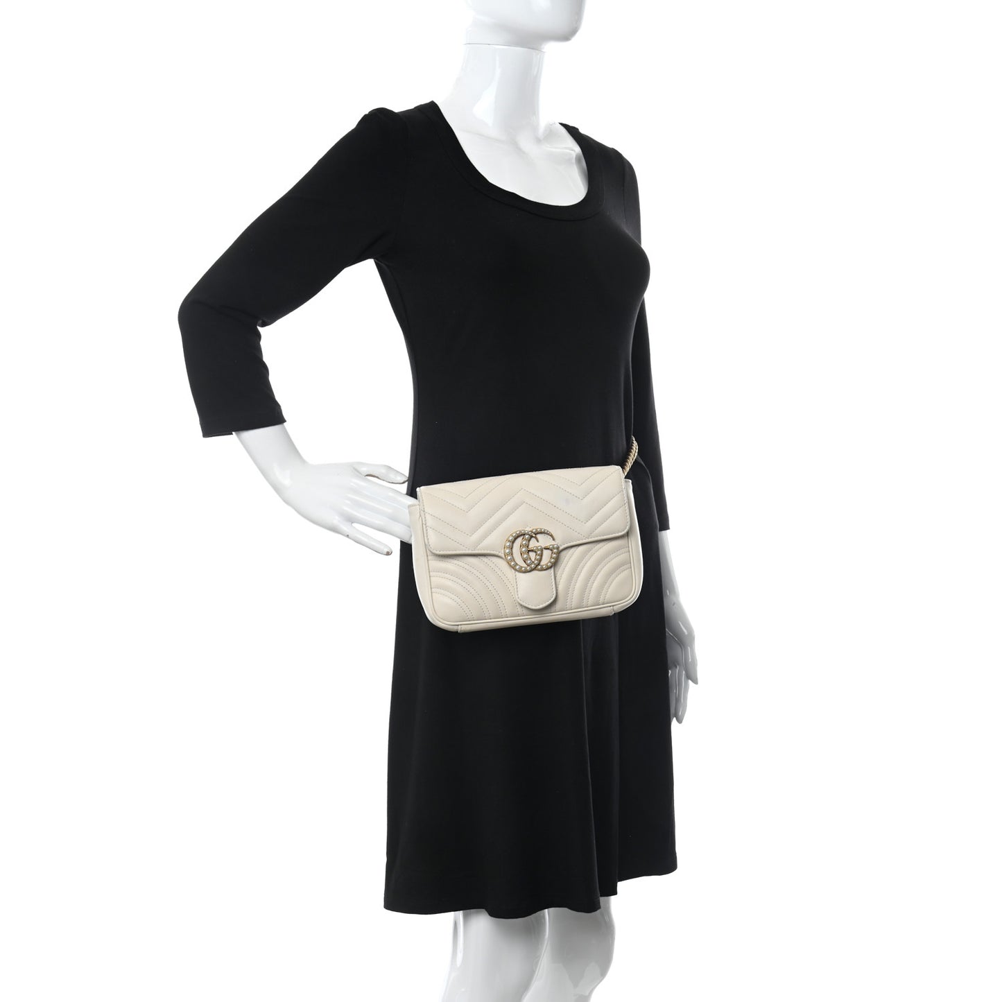 Calfskin Matelasse Pearly GG Marmont Chain Belt Bag Mystic White