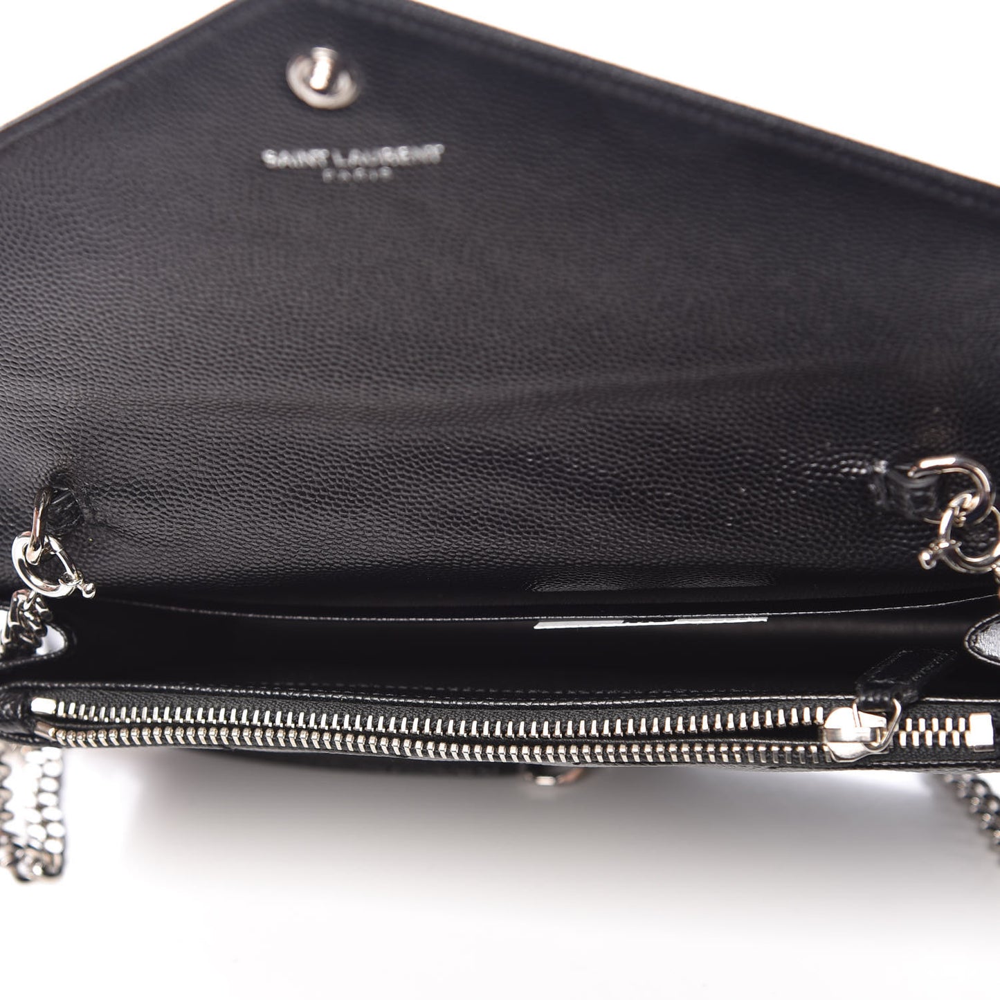 Grain De Poudre Matelasse Chevron Monogram Envelope Chain Wallet Black