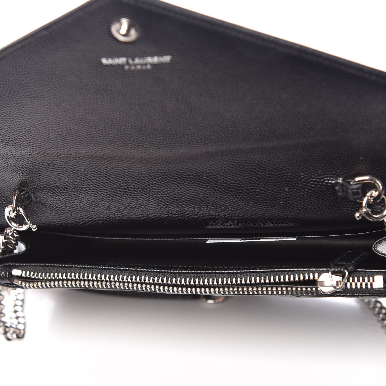 Saint Laurent Grain De Poudre Matelasse Chevron Monogram Envelope Chain Wallet Black 5 of 11
