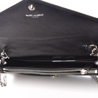 Saint Laurent Grain De Poudre Matelasse Chevron Monogram Envelope Chain Wallet Black 5 of 11