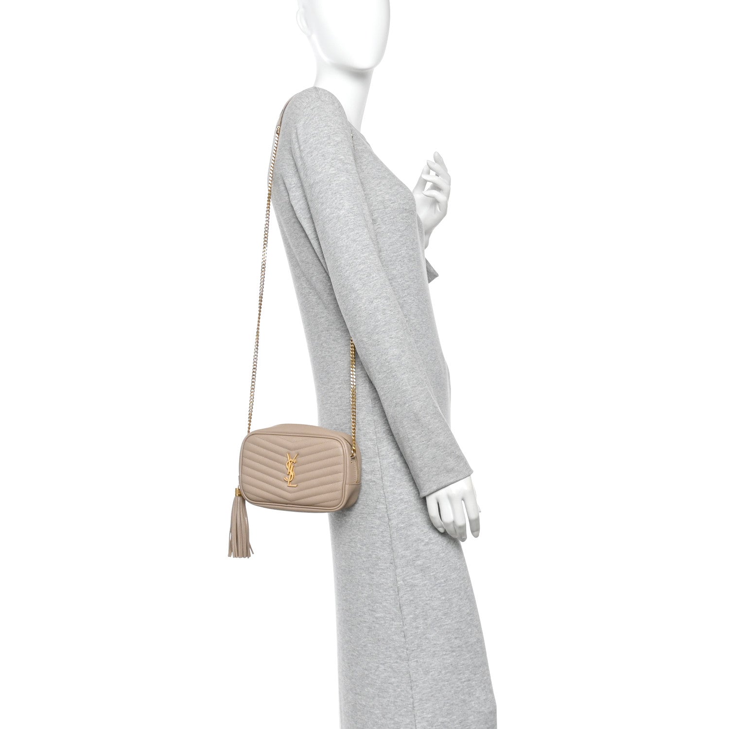 Saint Laurent Grain De Poudre Matelasse Monogram Mini Lou Camera Bag Dark Beige 2 of 10