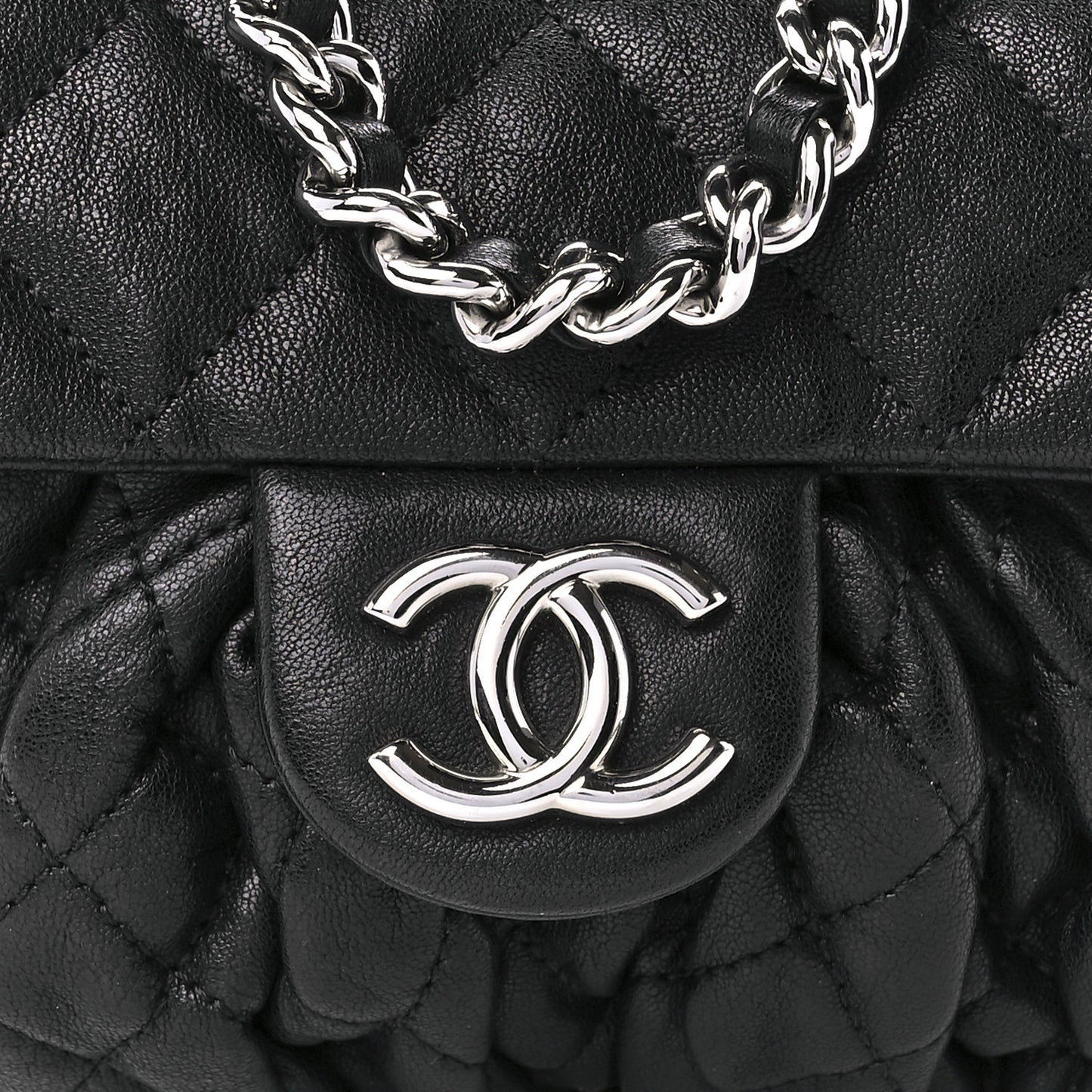 Washed Lambskin Quilted Mini Chain Around Flap Black
