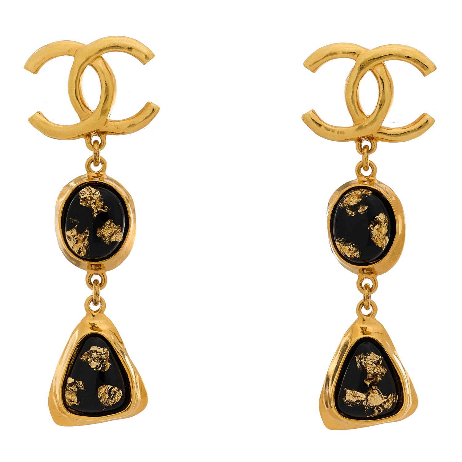 Chanel Resin CC Drop Earrings Gold Black 1 of 5