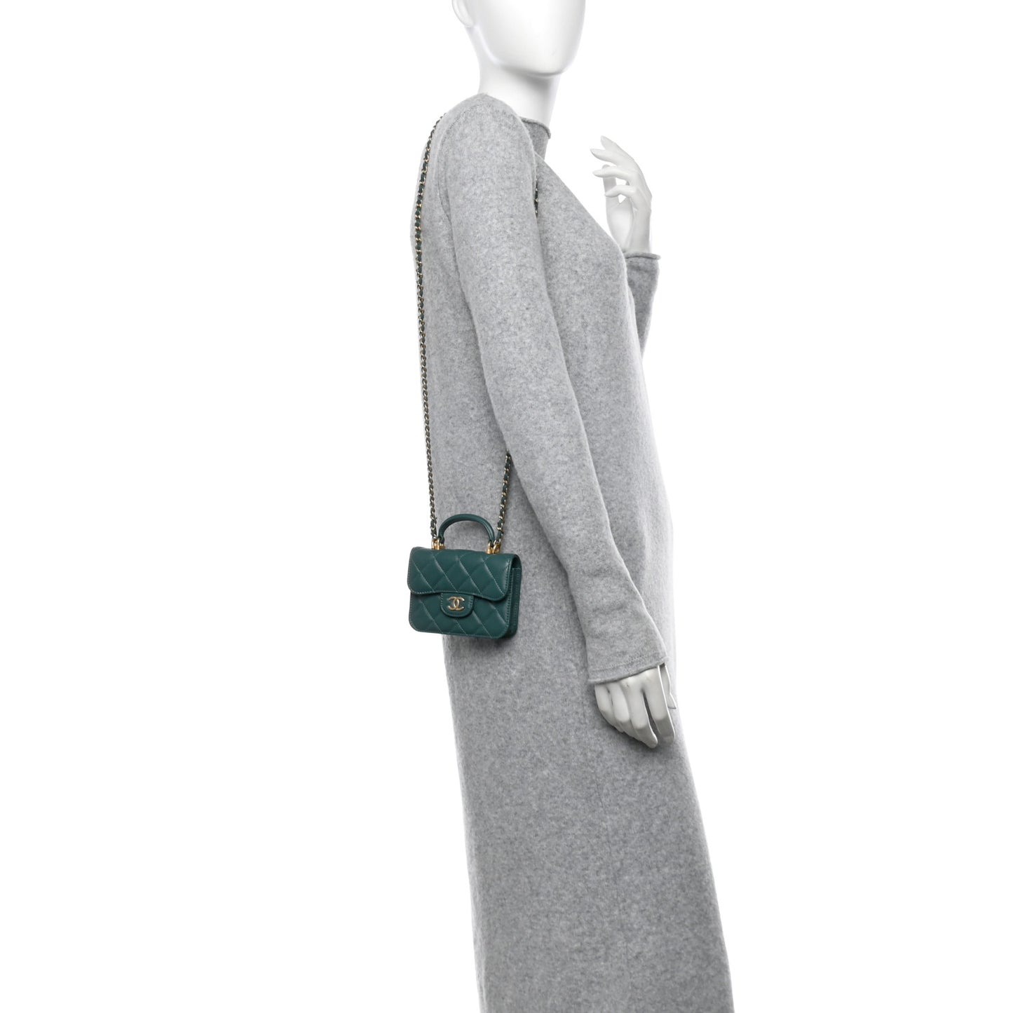 Lambskin Quilted Top Handle Flap Coin Purse With Chain Green