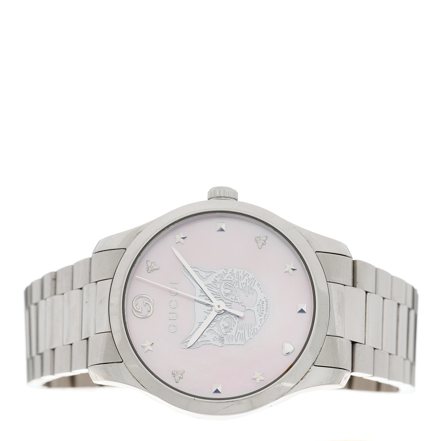 Gucci Stainless Steel Pink Mother of Pearl 38mm G-Timeless Cat Quartz Watch 2 of 5