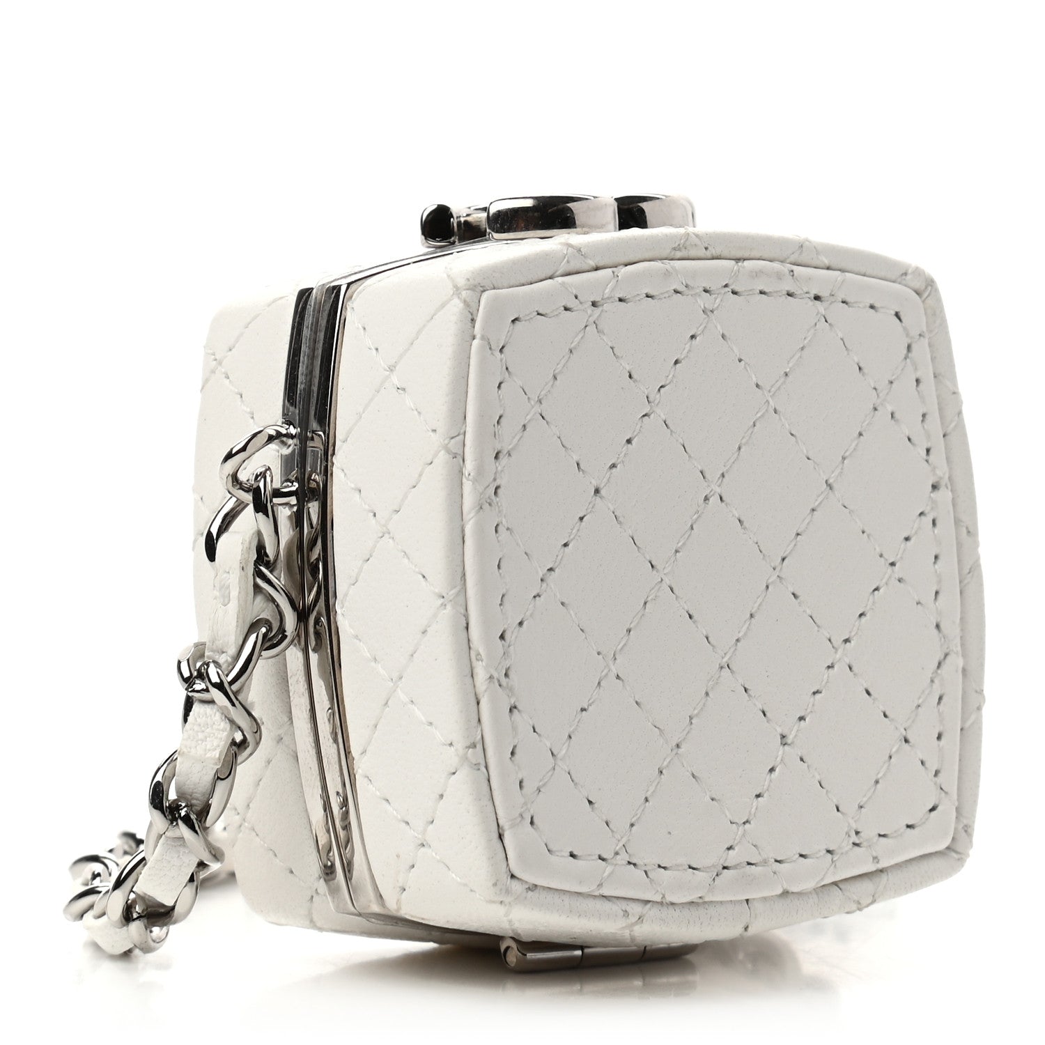 Chanel Patent Goatskin Quilted Clutch With Chain White 4 of 9