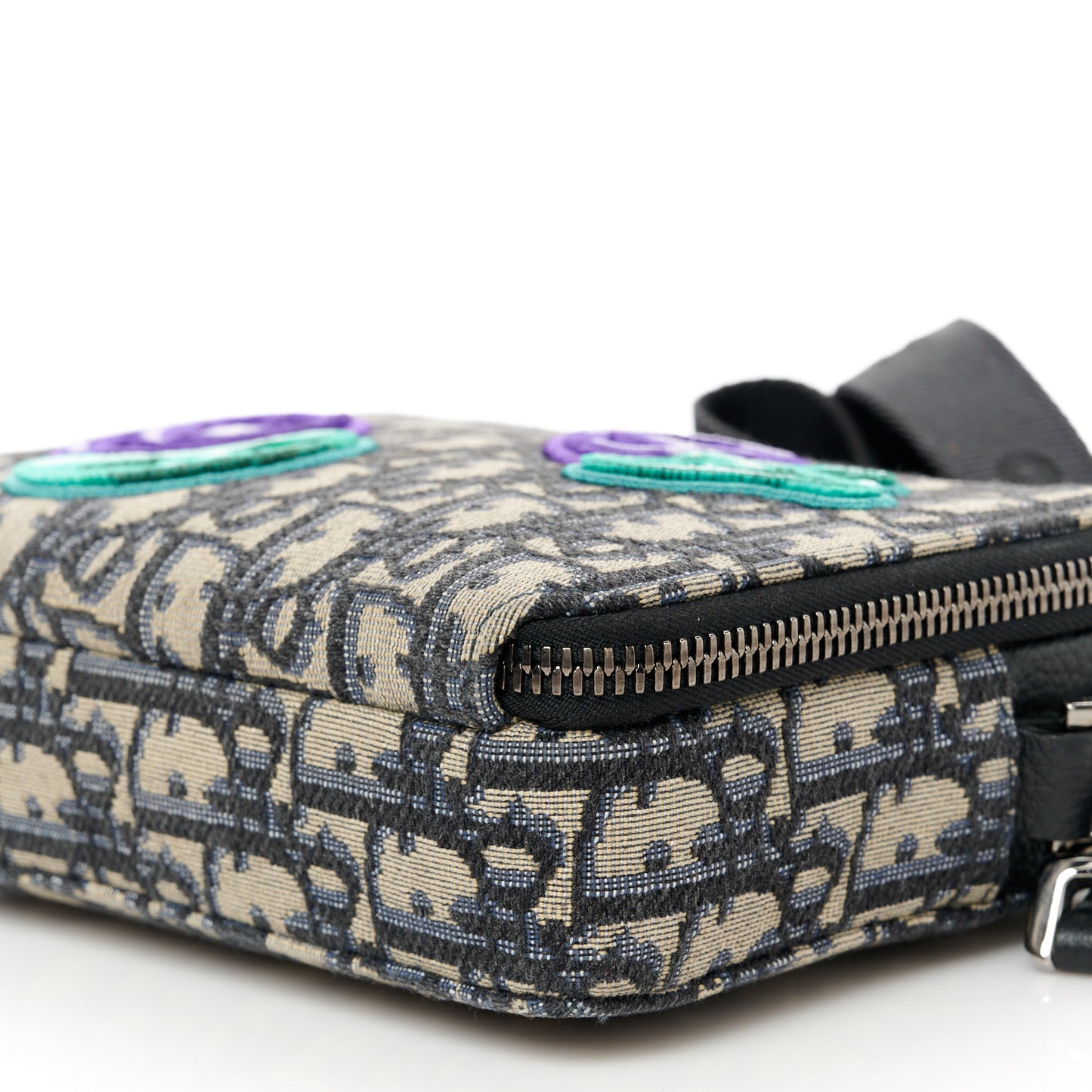 X KENNY SCHARF Oblique Canvas Embroidered Patches Crossbody Charcoal