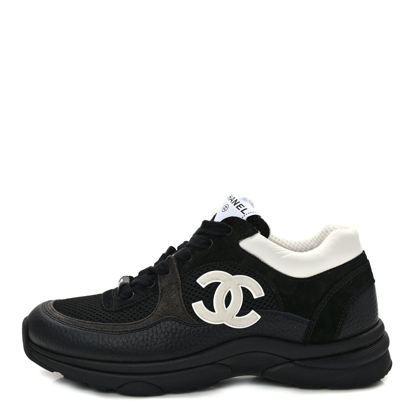 Mesh Suede Grained Calfskin Womens CC Sneakers 39 Black White