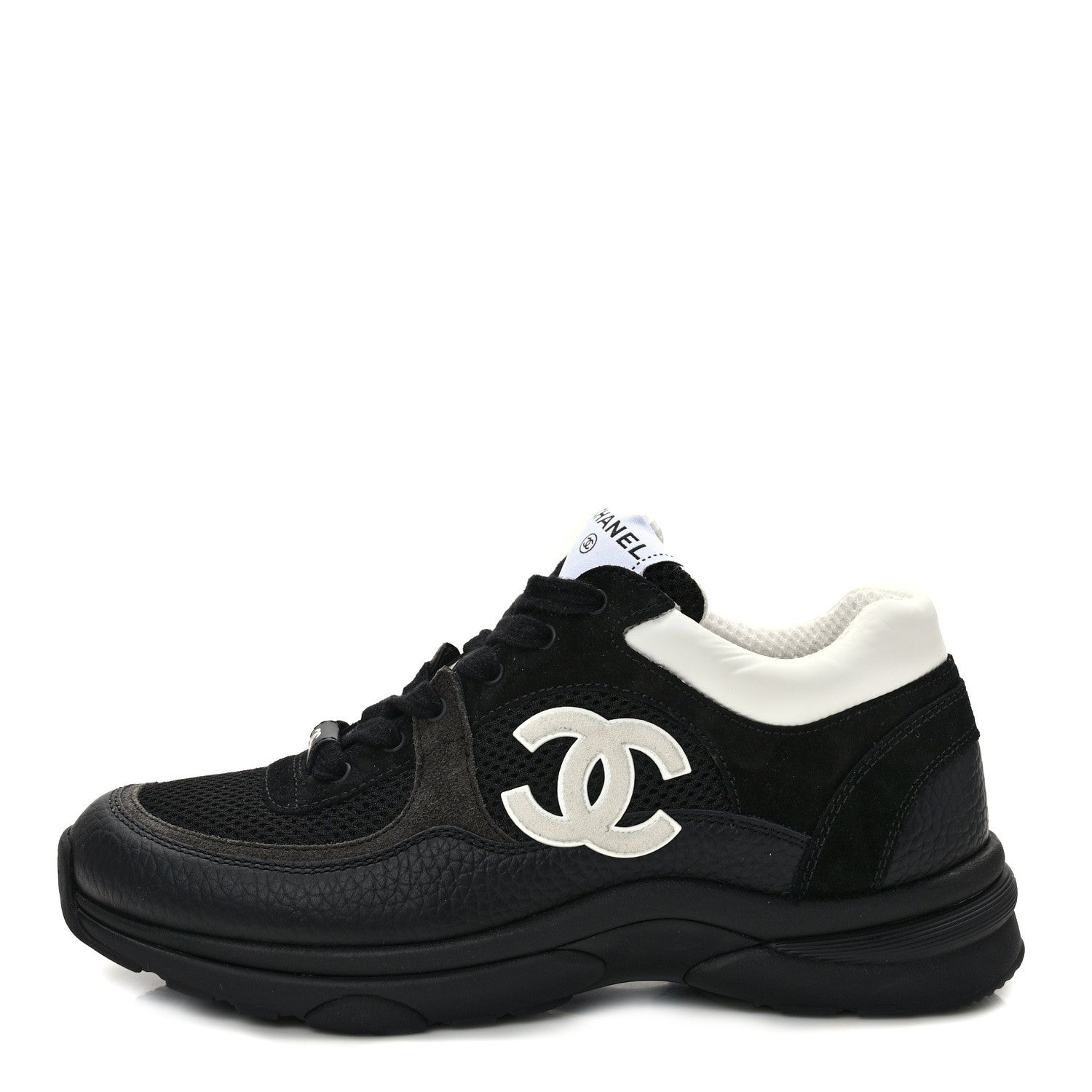 Chanel Mesh Suede Grained Calfskin Womens CC Sneakers 39 Black White 1 of 9