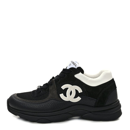 Chanel Mesh Suede Grained Calfskin Womens CC Sneakers 39 Black White 1 of 9