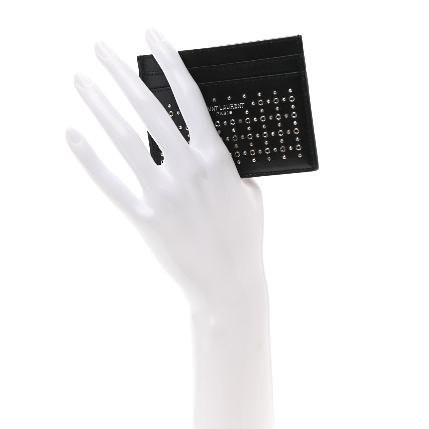 Calfskin Studded Credit Card Case Black