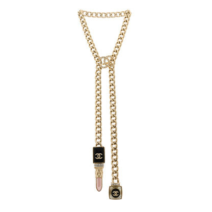 Chanel Metal Strass Pearl Lipstick Necklace Pink Gold 3 of 5