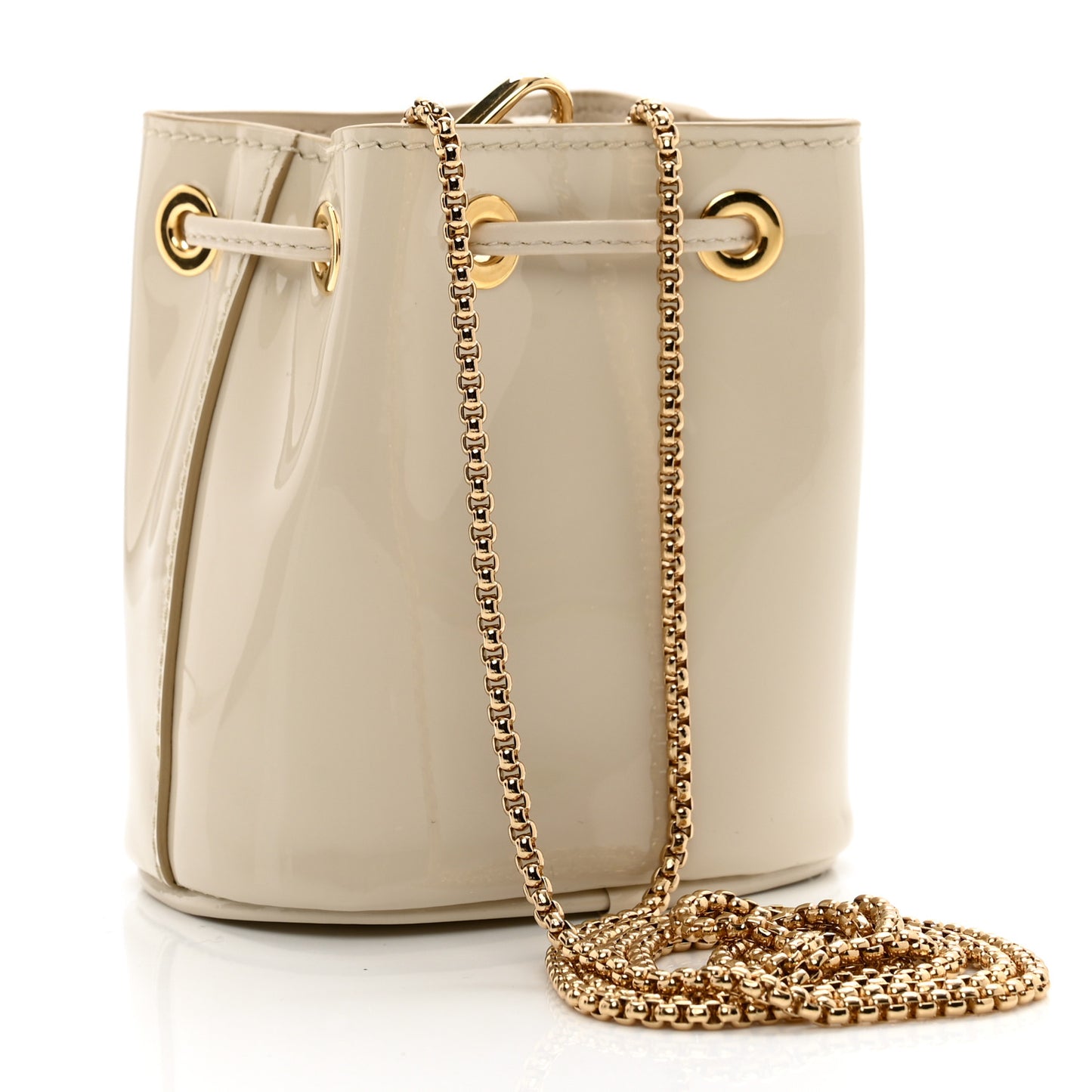 Vernice Metal Triangle Logo Mini Drawcord Pouch Shoulder Bag Avorio