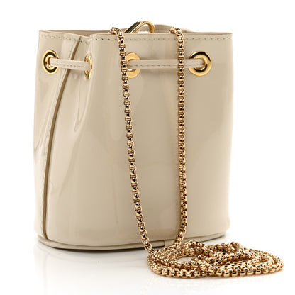 Prada Vernice Metal Triangle Logo Mini Drawcord Pouch Shoulder Bag Avorio 2 of 9