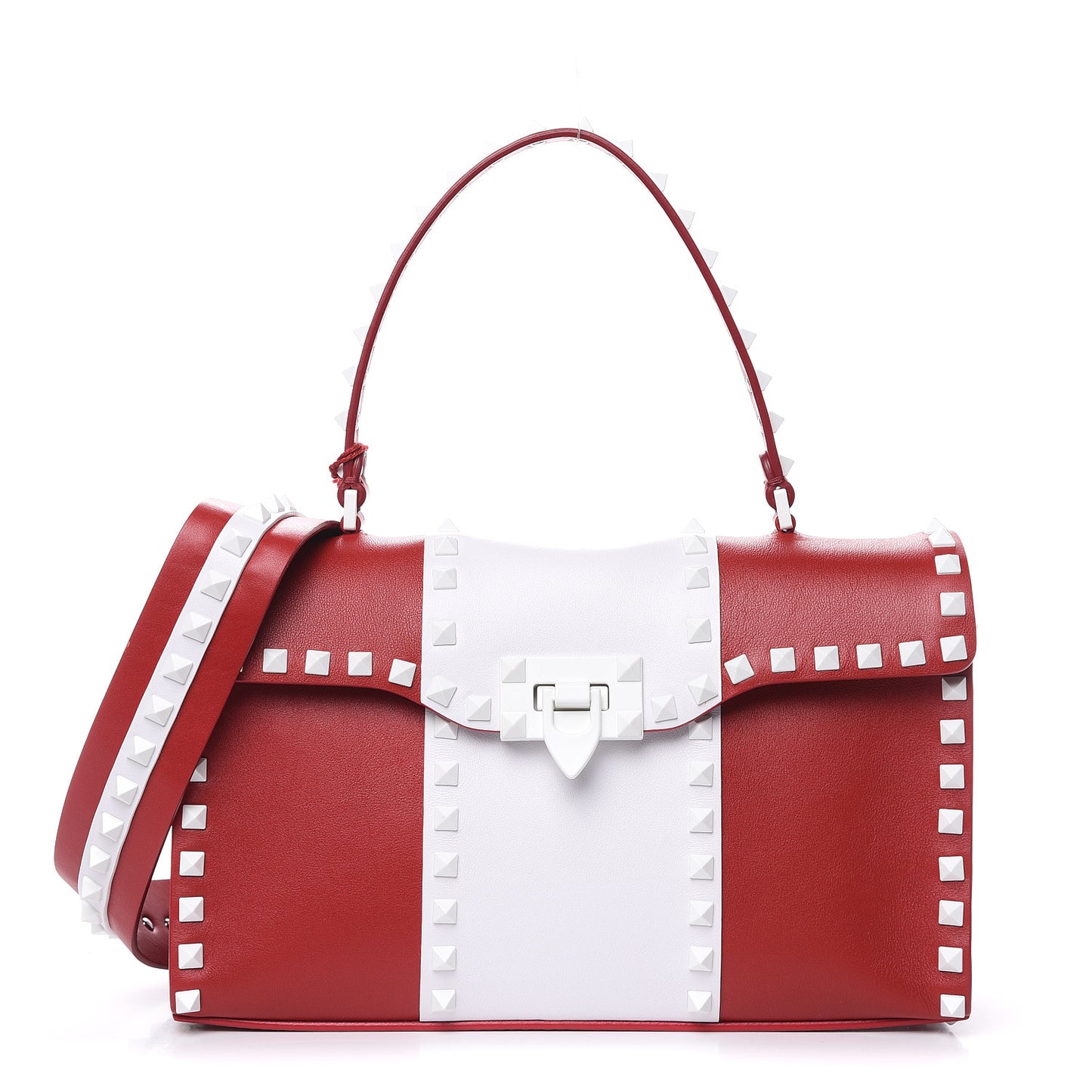 Vitello Colorblock Small Free Rockstud Single Handle Flap Bag Rosso Valentino Optic White