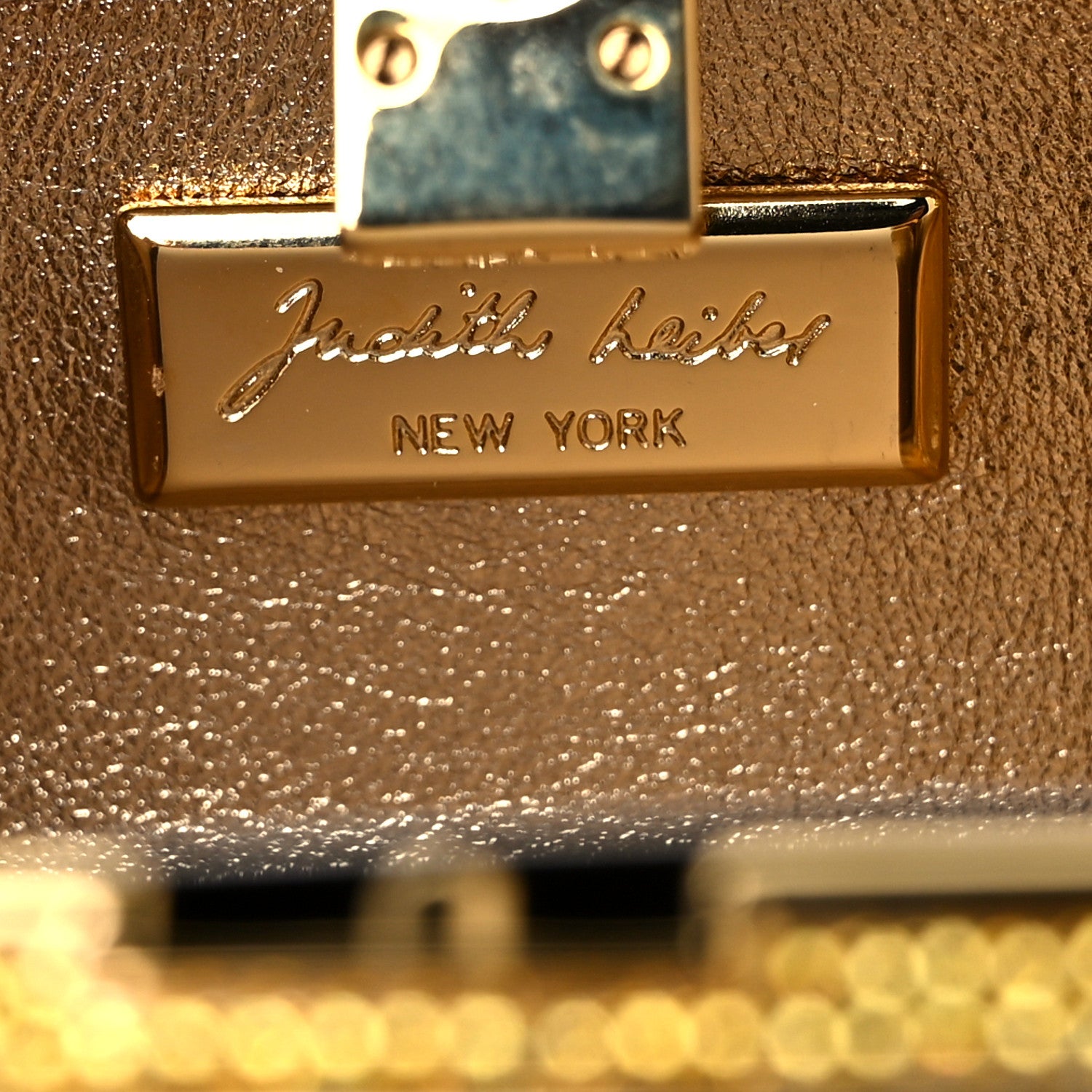 Judith Leiber Metallic Calfskin Swarovski Crystal Minaudiere Clutch Gold 5 of 7