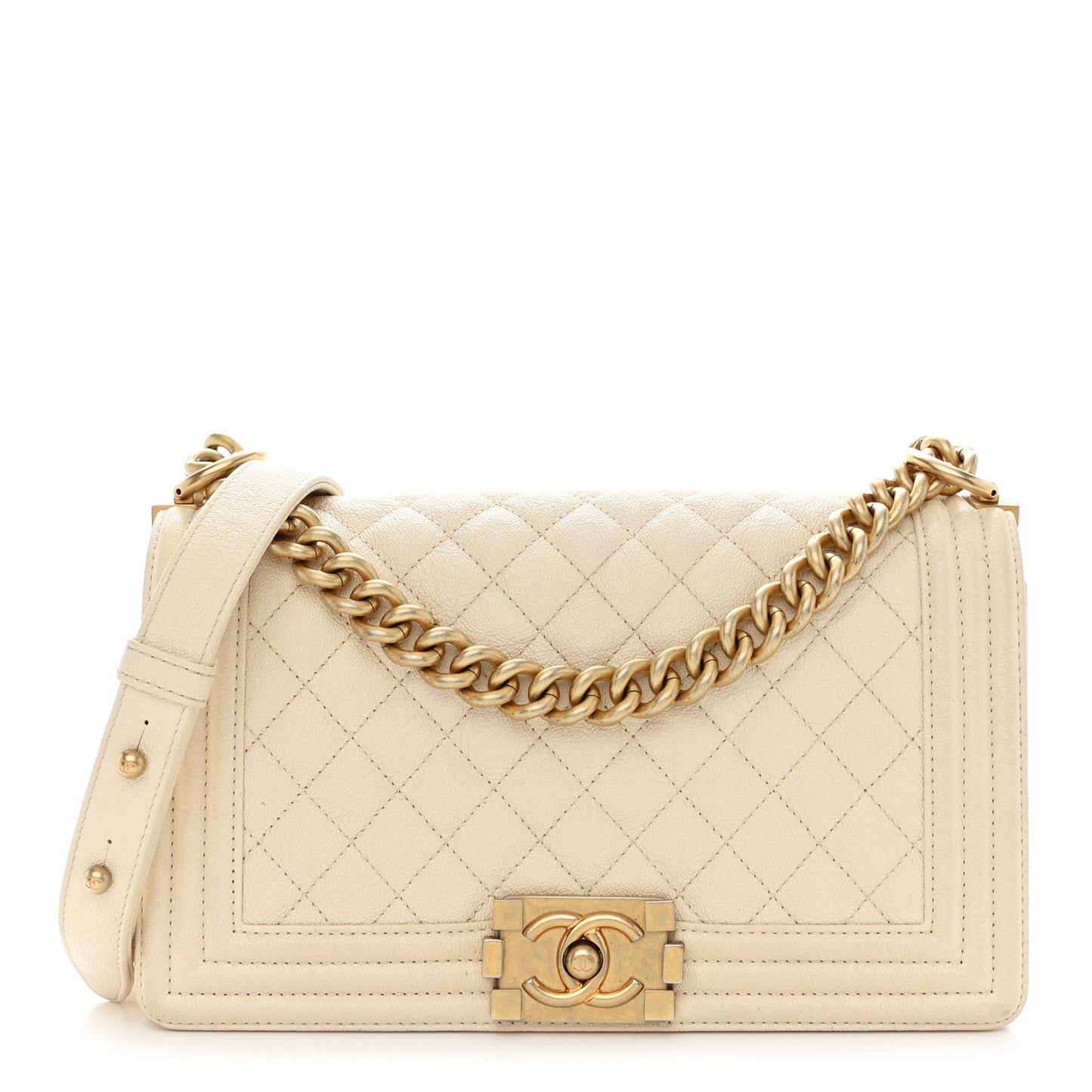 Caviar Quilted Medium Boy Flap Ivory