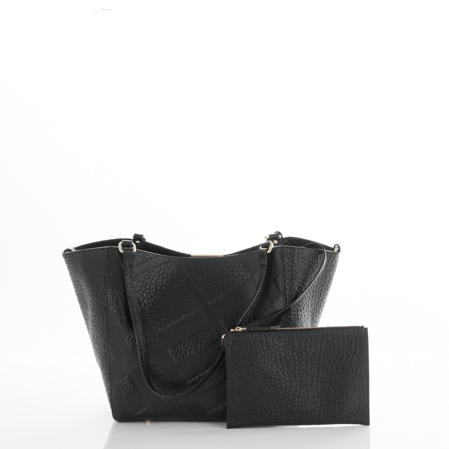 Signature Grain Calfskin Check Embossed Small Canterbury Tote Black
