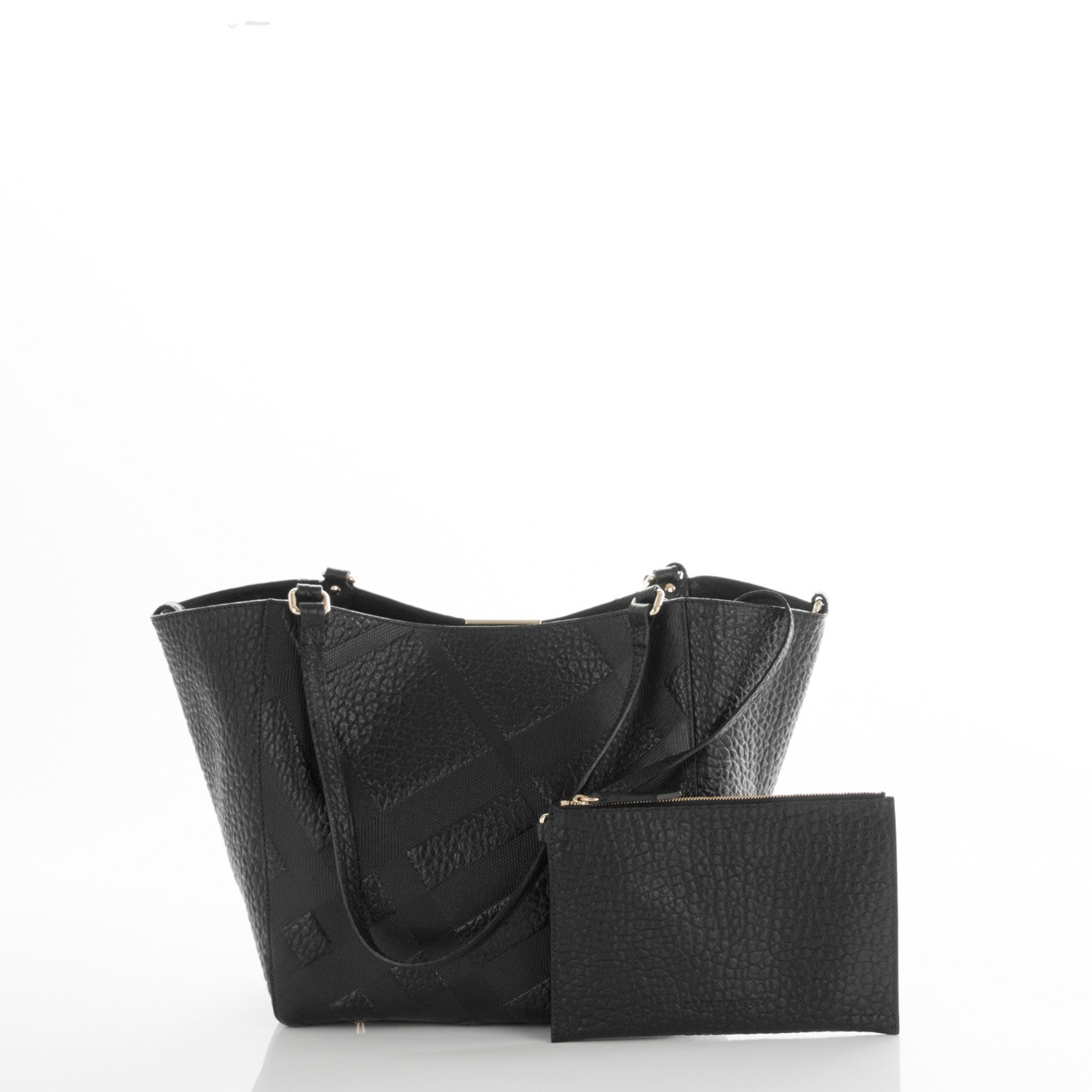 Burberry Signature Grain Calfskin Check Embossed Small Canterbury Tote Black 6 of 7