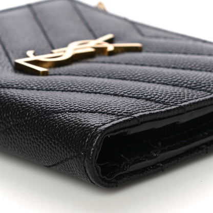 Saint Laurent Grain De Poudre Matelasse Chevron Monogram Zipped Card Case Black 9 of 10