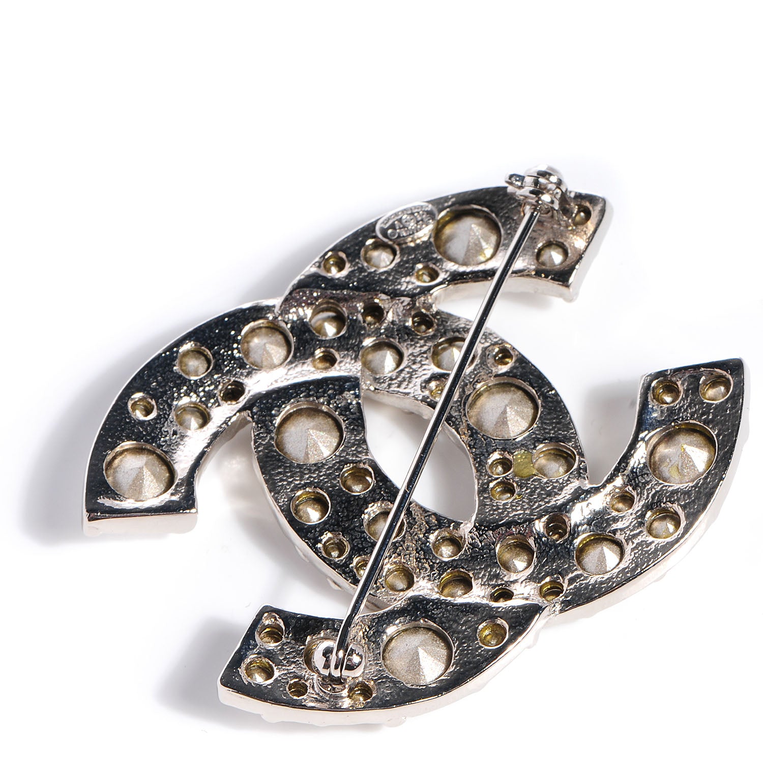 Chanel Swarovski Crystal CC Brooch Silver 3 of 5