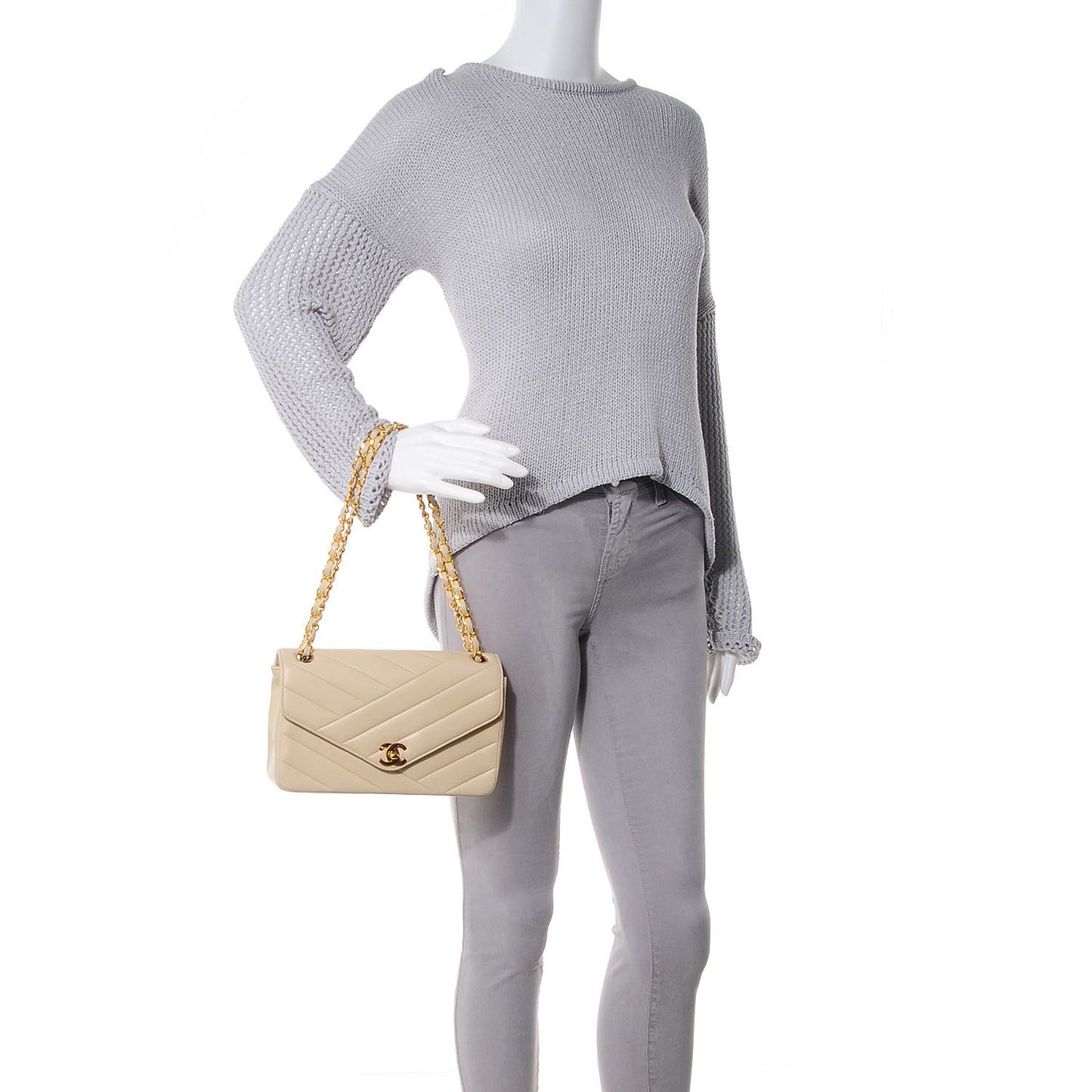 Lambskin Chevron Small Single Flap Beige