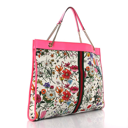 Gucci Canvas Flora Large Rajah Chain Tote White Multicolor Fuxia Fluo 4 of 10