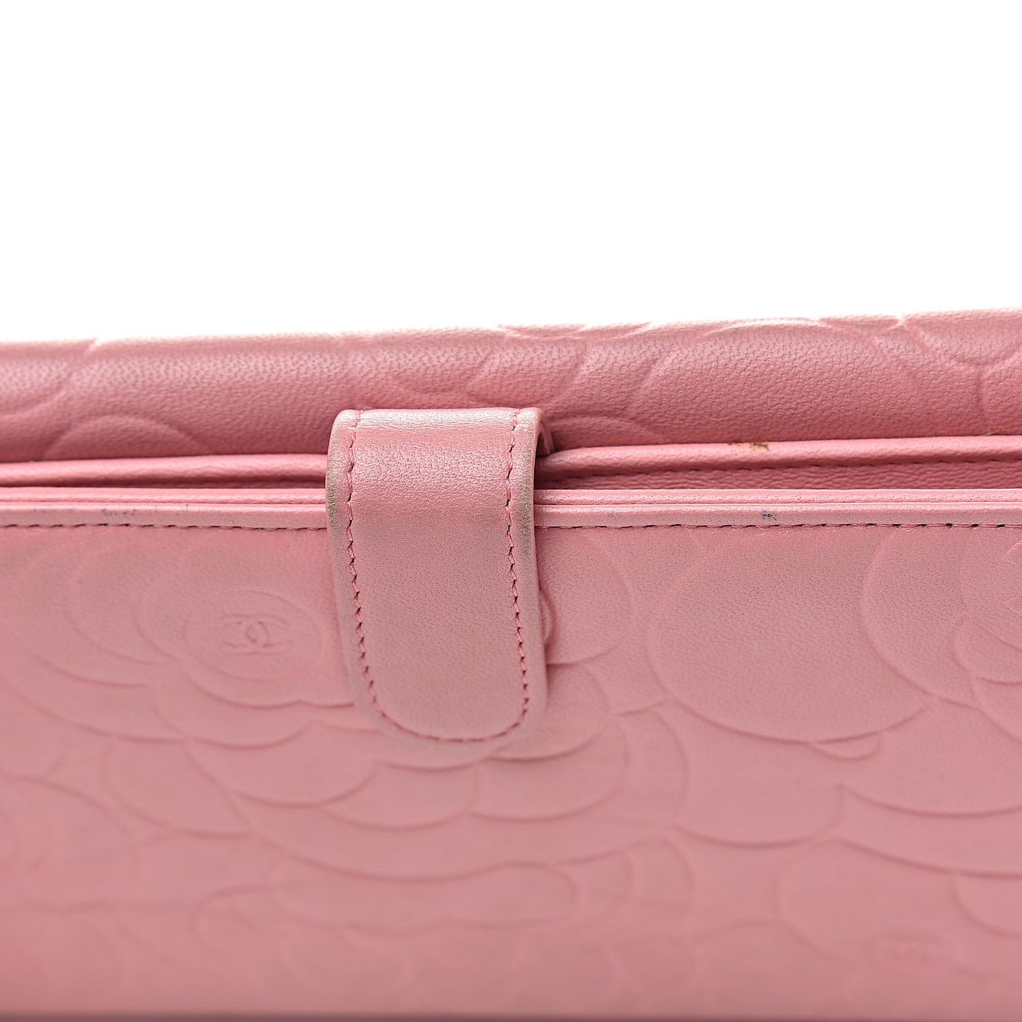 Lambskin Camellia Embossed Long Double Wallet Pink