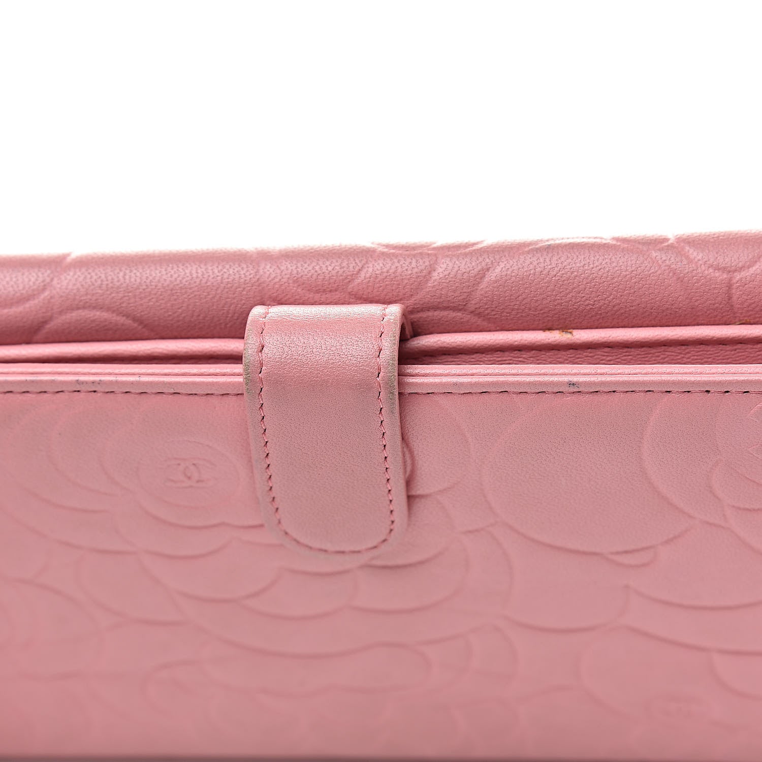 Chanel Lambskin Camellia Embossed Long Double Wallet Pink 14 of 19