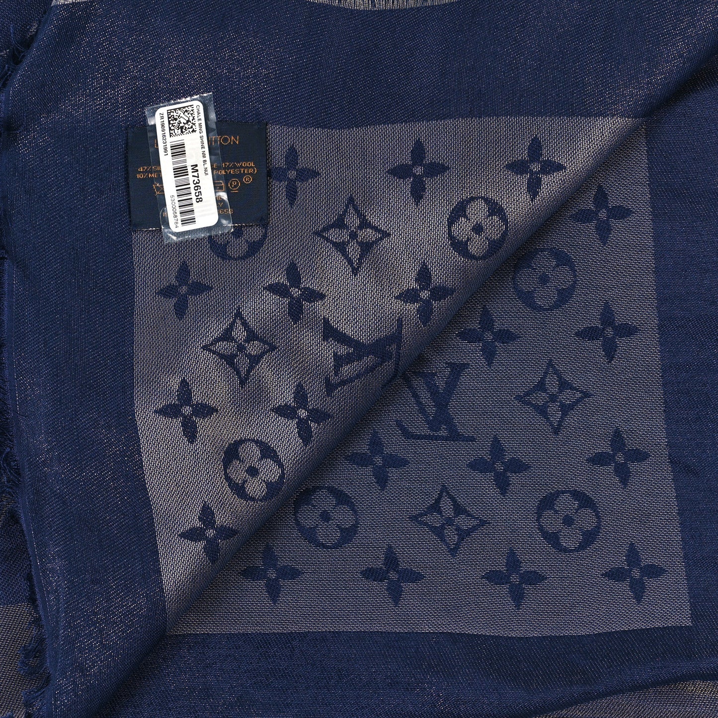 Silk Wool Monogram Shawl Night Blue