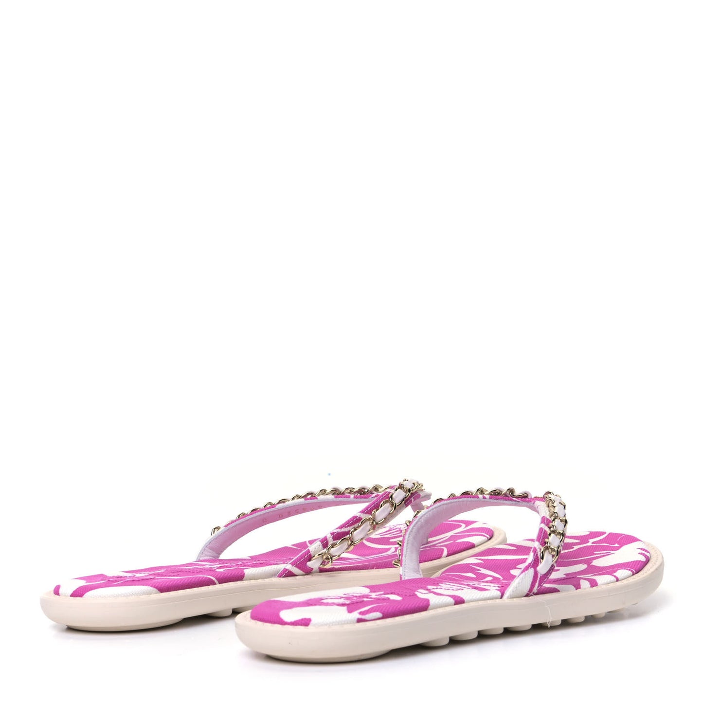 Cotton Lambskin CC Chain Thong Sandals 36 Pink Ecru