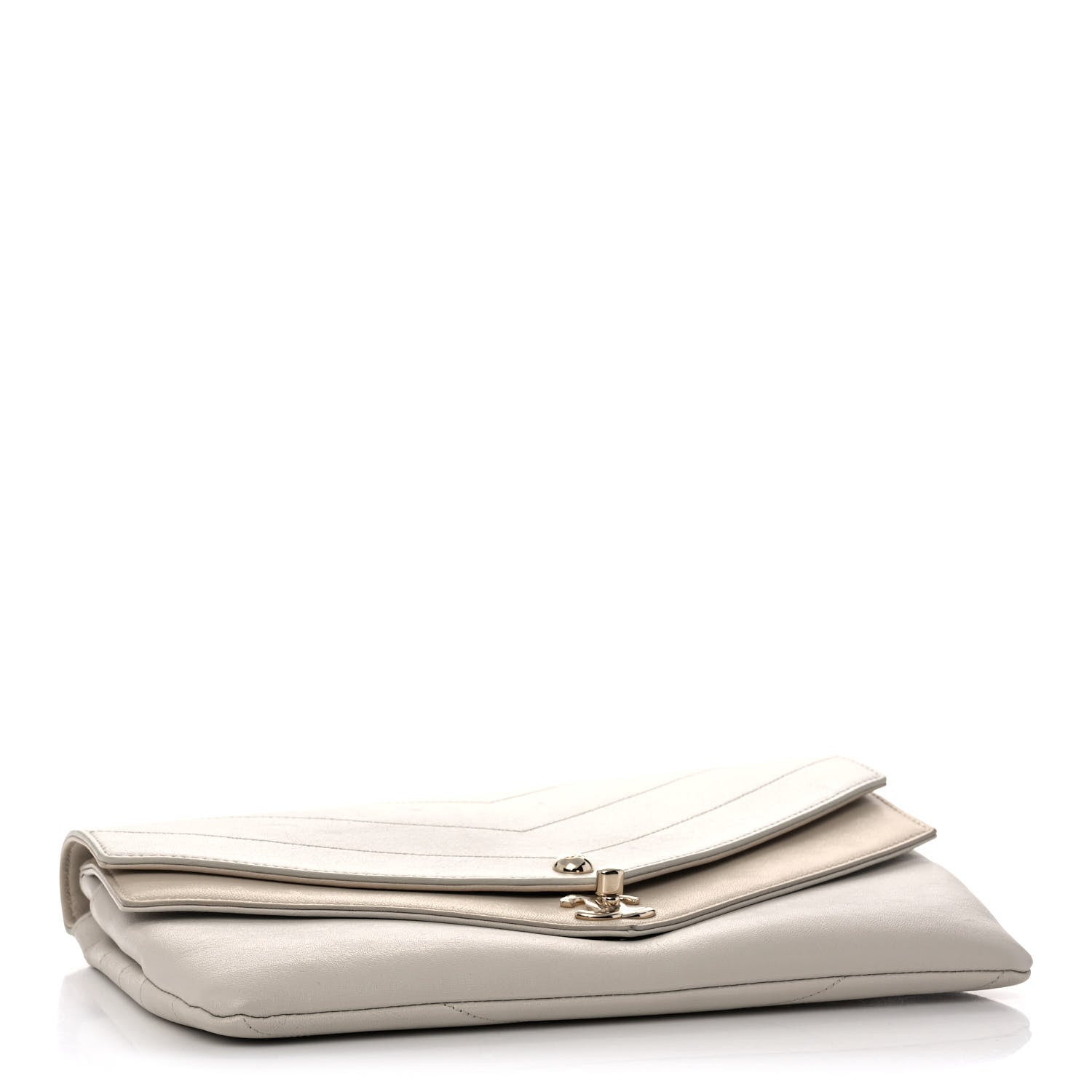 Chanel Sheepskin Chevron Quilted Double Chevron Wristlet Clutch White 5 of 12
