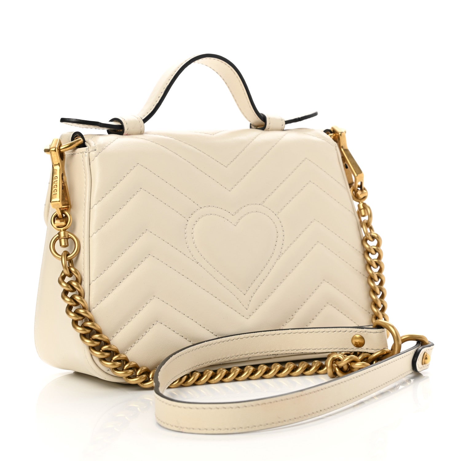 Gucci Calfskin Matelasse Mini GG Marmont Top Handle Shoulder Bag White 3 of 14